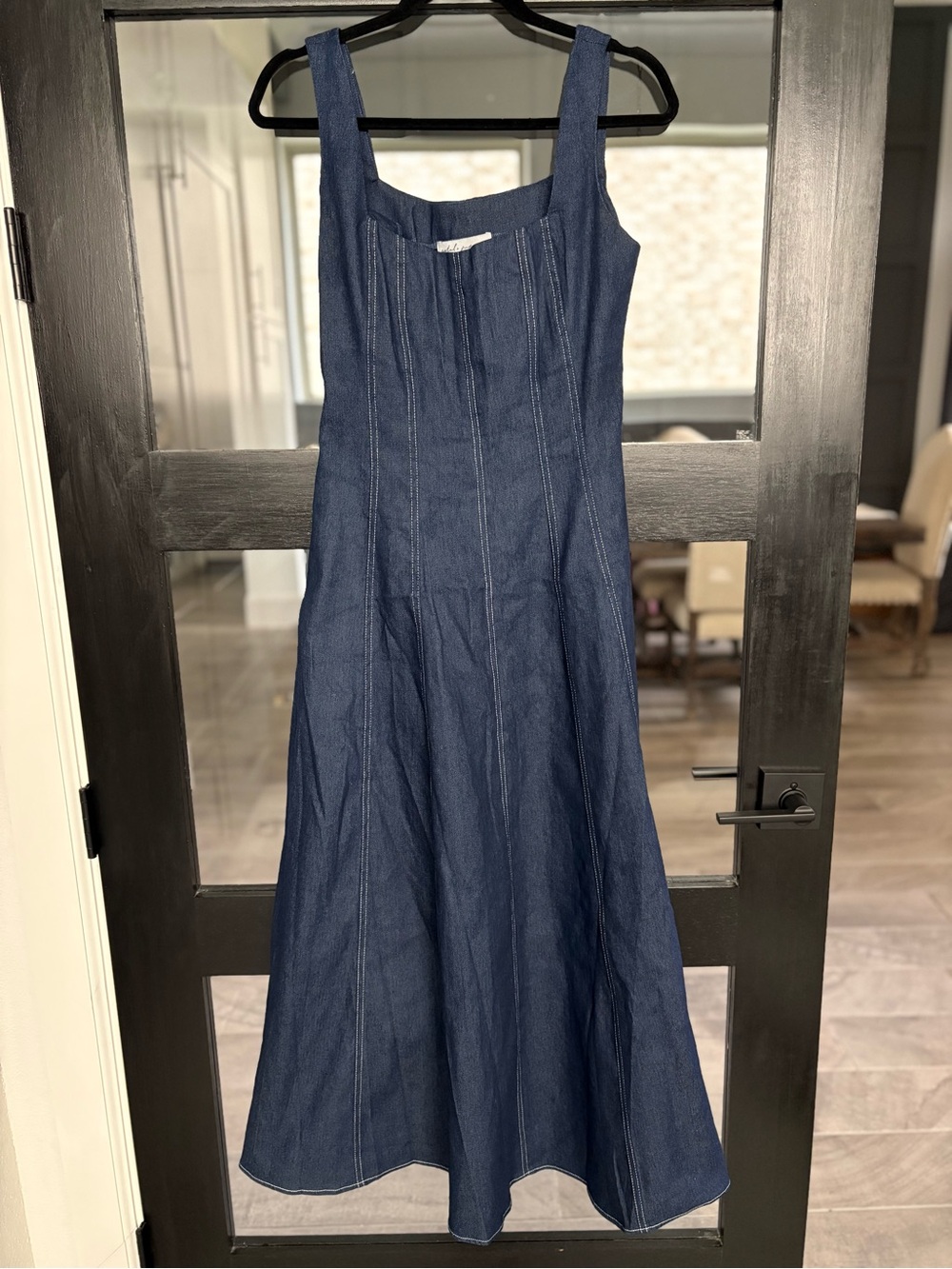 Petal & Pup Callum Denim Midi Dress Blue A-Line Pockets Contrast Stitch Medium - Picture 5 of 14